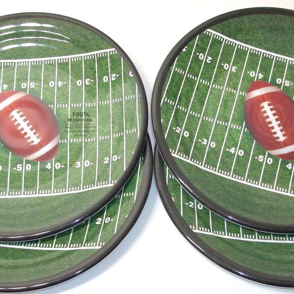Set of 4! 100% Melamine Football Dinner Plates NWT - Picture 2 of 3
